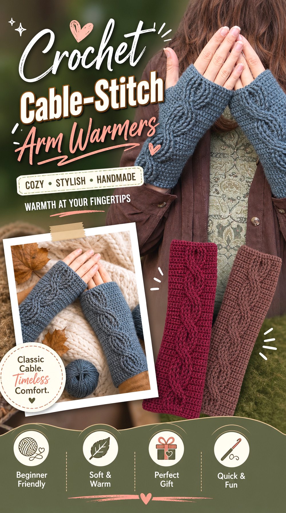 Crochet Cable Stitch Arm Warmers