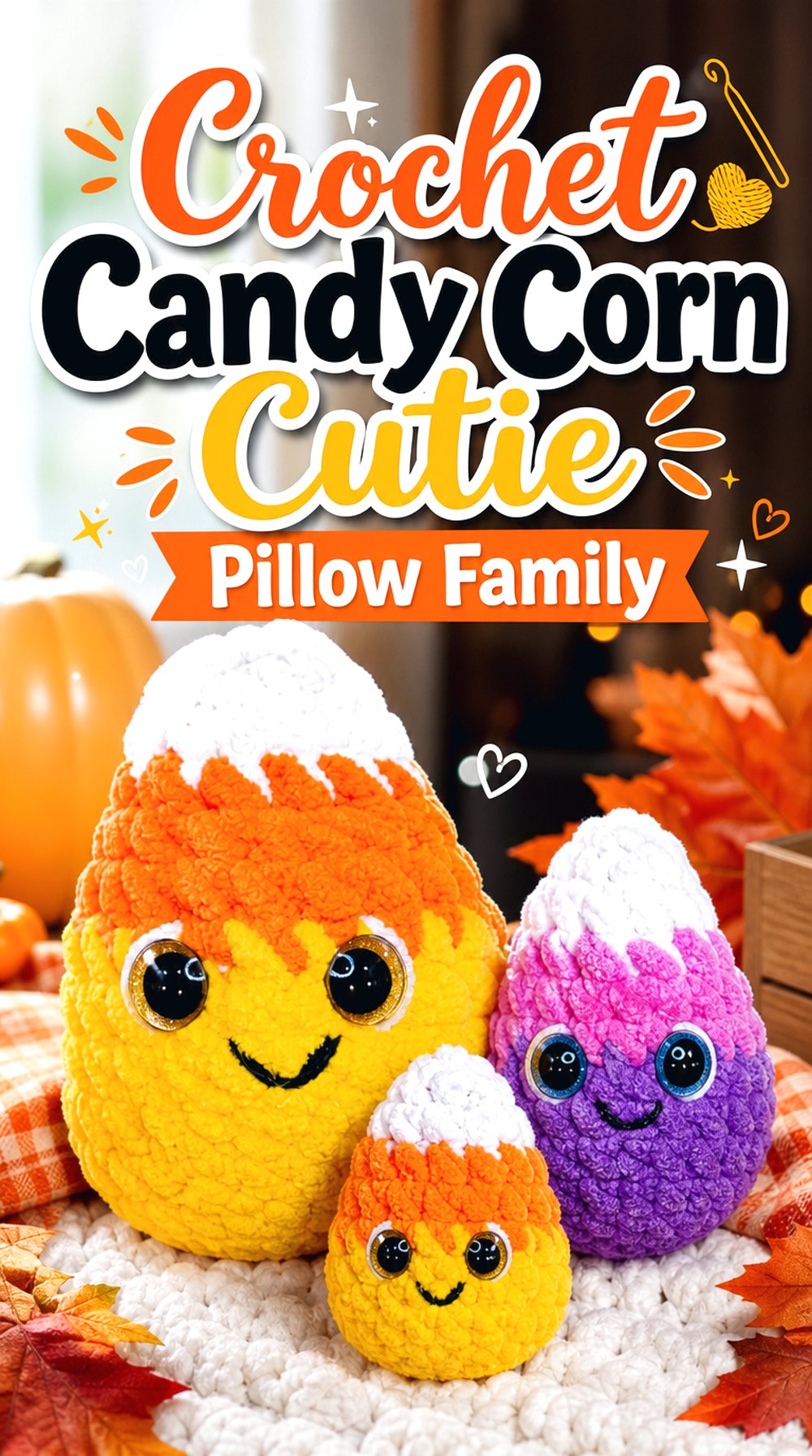 Crochet Candy Corn Cutie Pillow Family