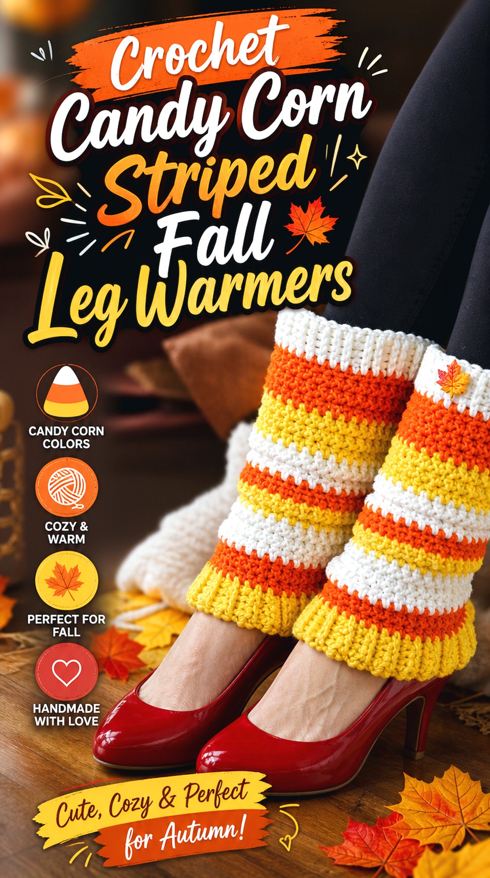 Crochet Candy Corn Striped Fall Leg Warmers