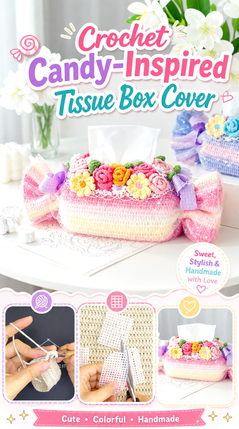 Crochet Candy Inspired Tissue Box Cover
