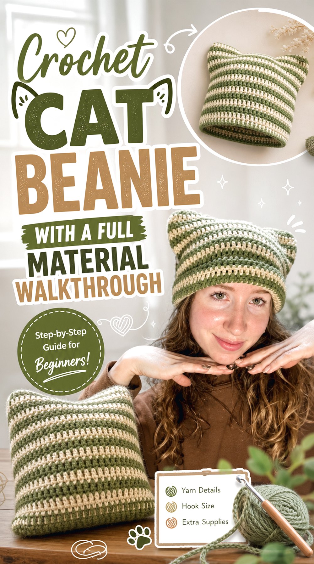Crochet Cat Beanie with a Full Material Walkthrough