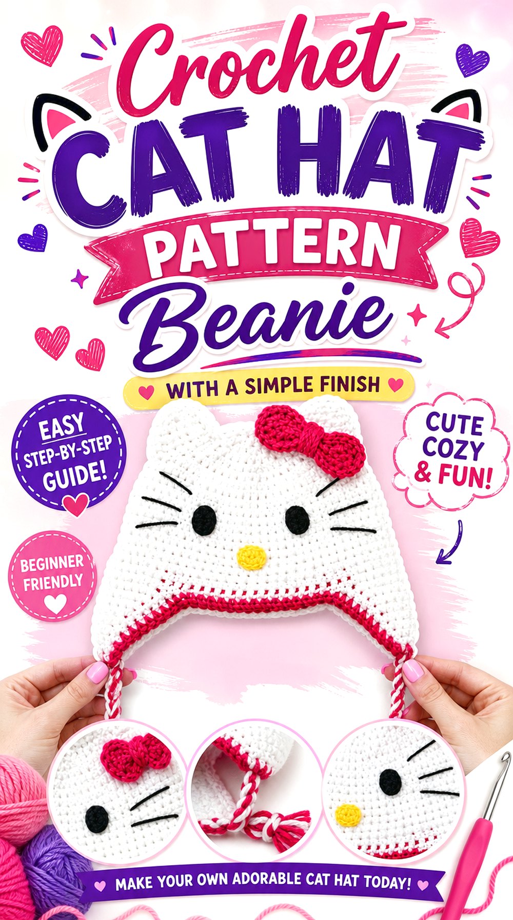 Crochet Cat Hat Pattern Beanie with a Simple Finish