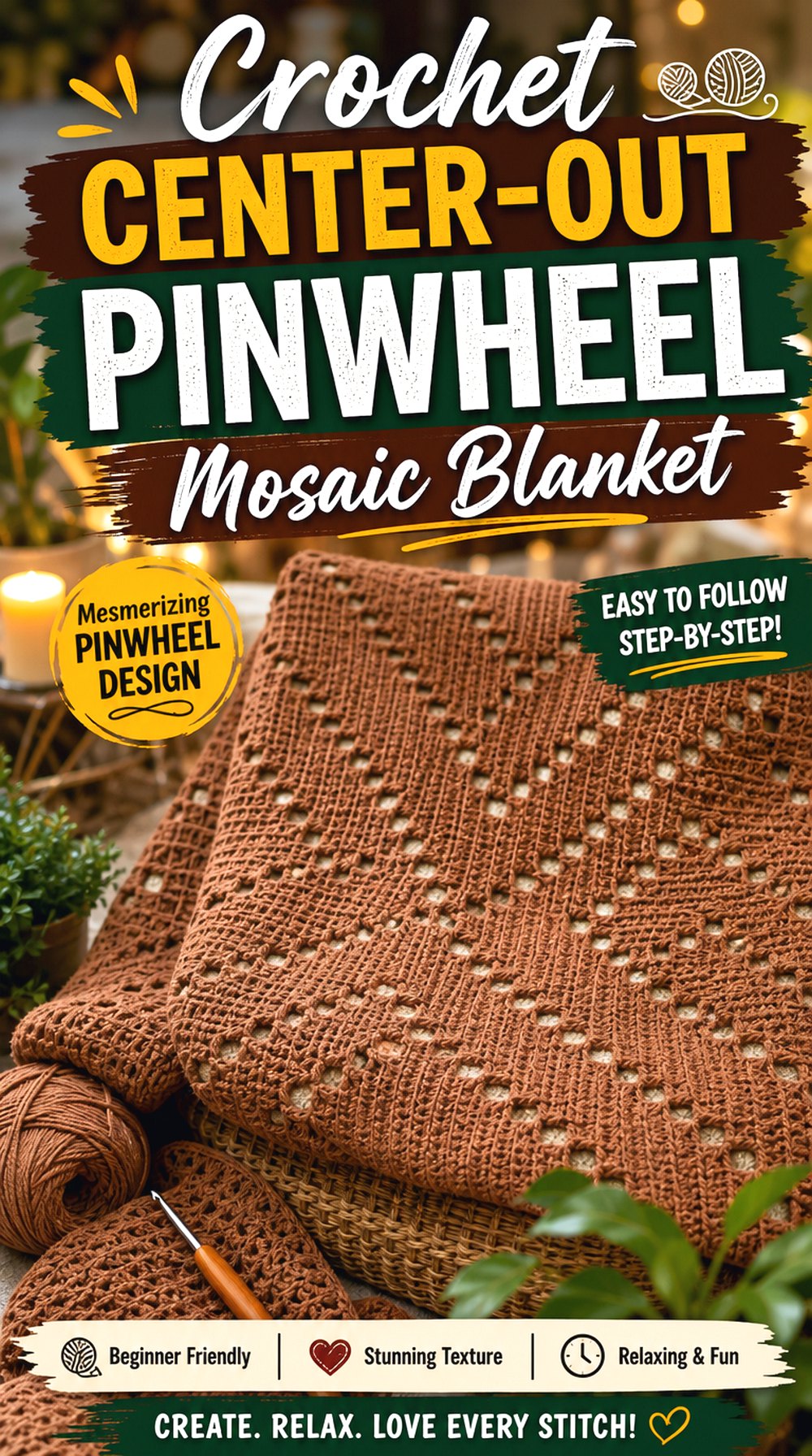 Crochet Center Out Pinwheel Mosaic Blanket