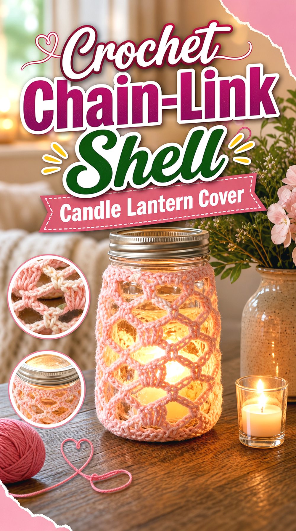 Crochet Chain Link Shell Candle Lantern Cover