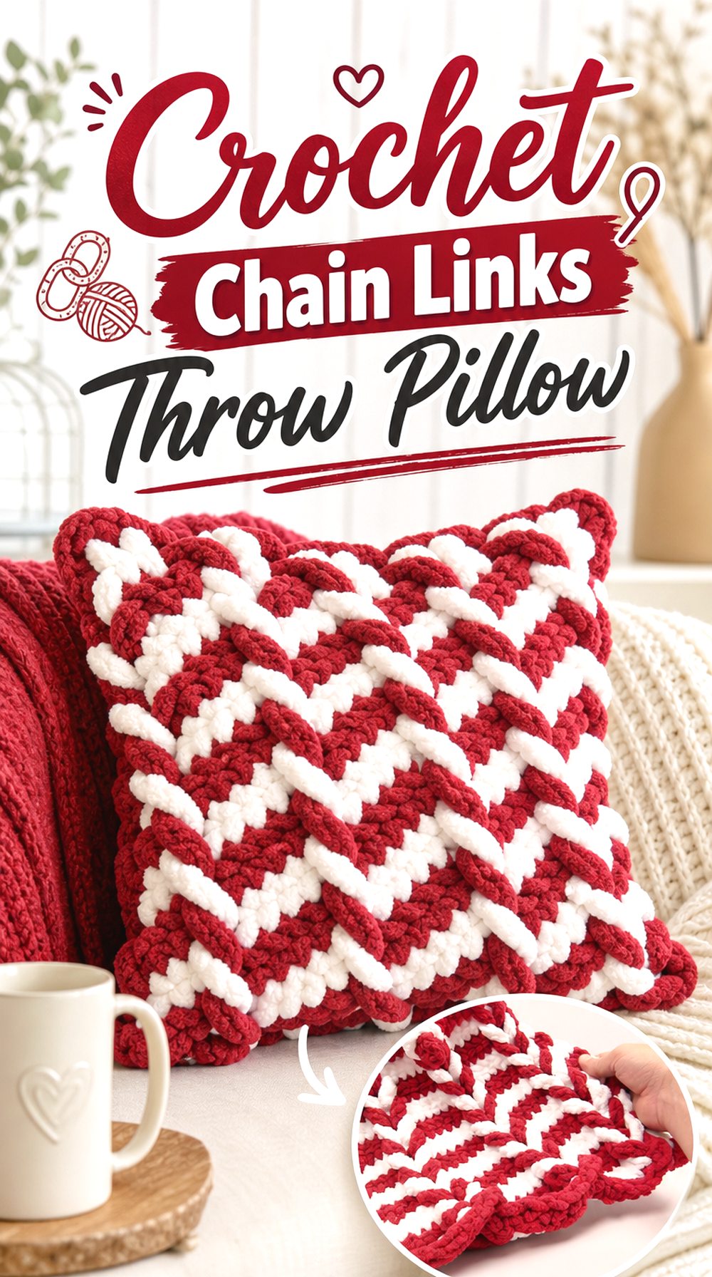 Crochet Chain Links Throw Pillow