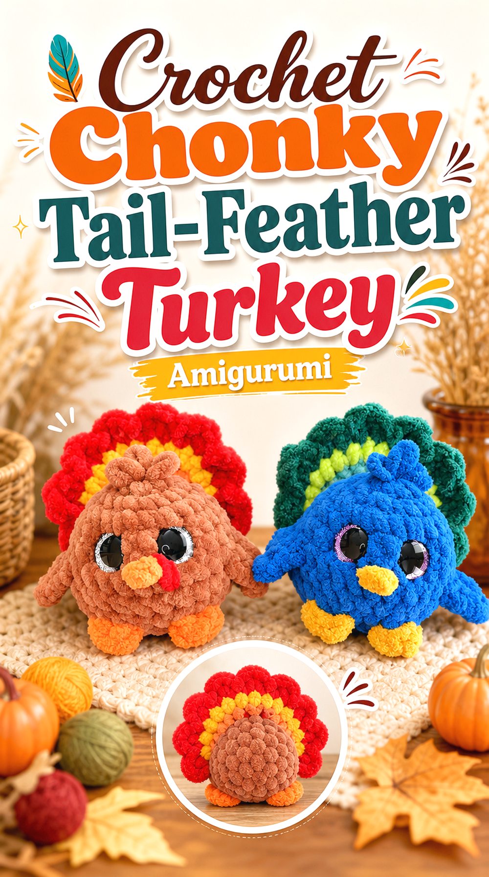 Crochet Chonky Tail Feather Turkey Amigurumi