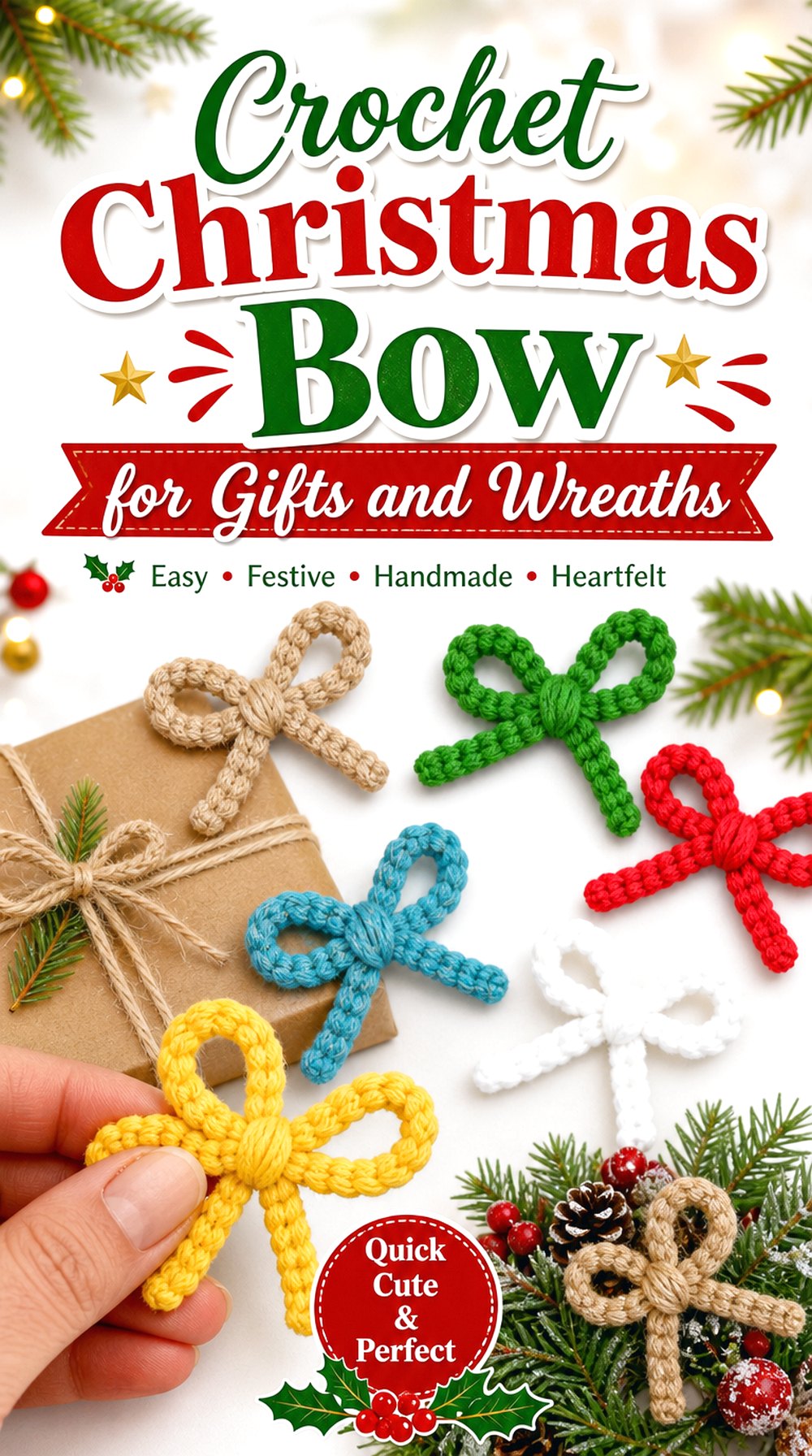 Crochet Christmas Bow for Gifts and Wreaths