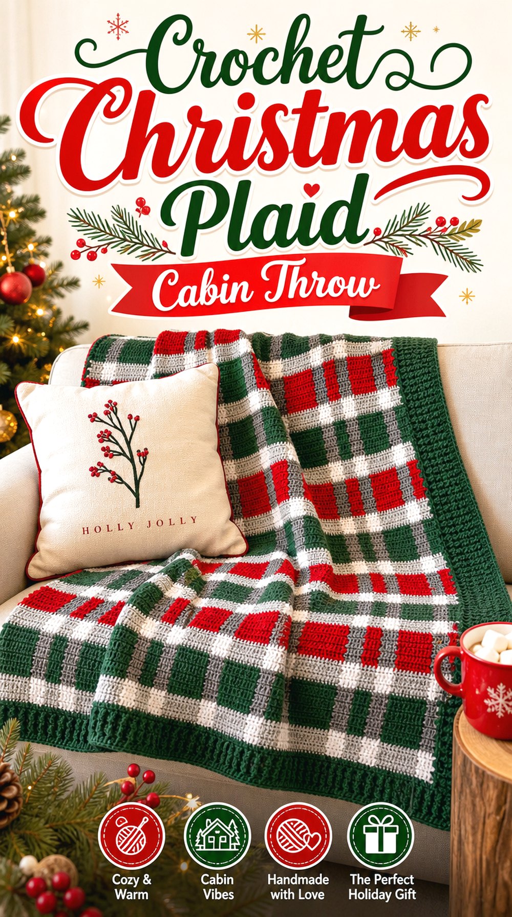 Crochet Christmas Plaid Cabin Throw
