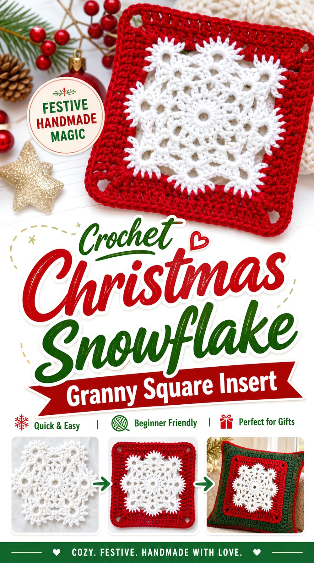 Crochet Christmas Snowflake Granny Square Insert