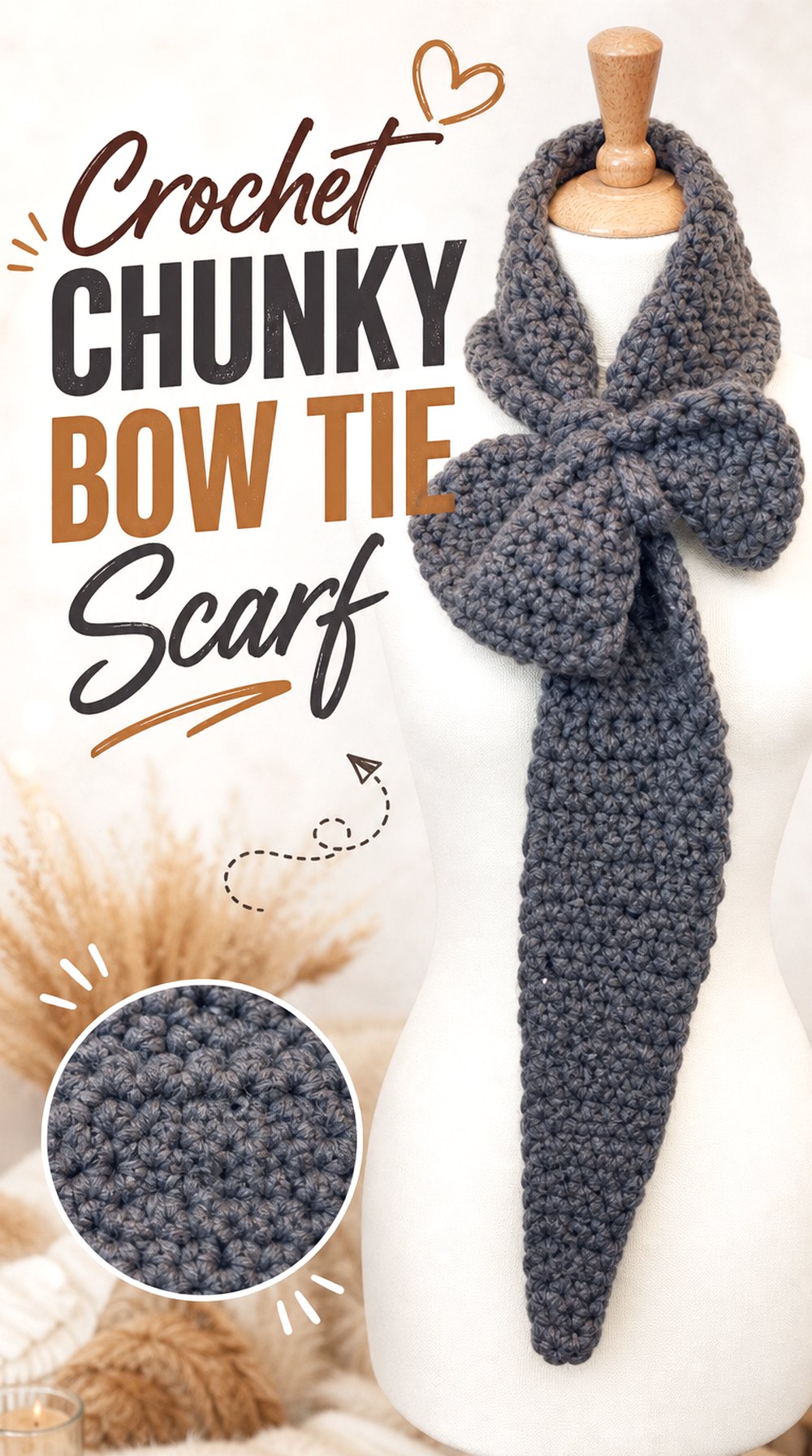 Crochet Chunky Bow Tie Scarf