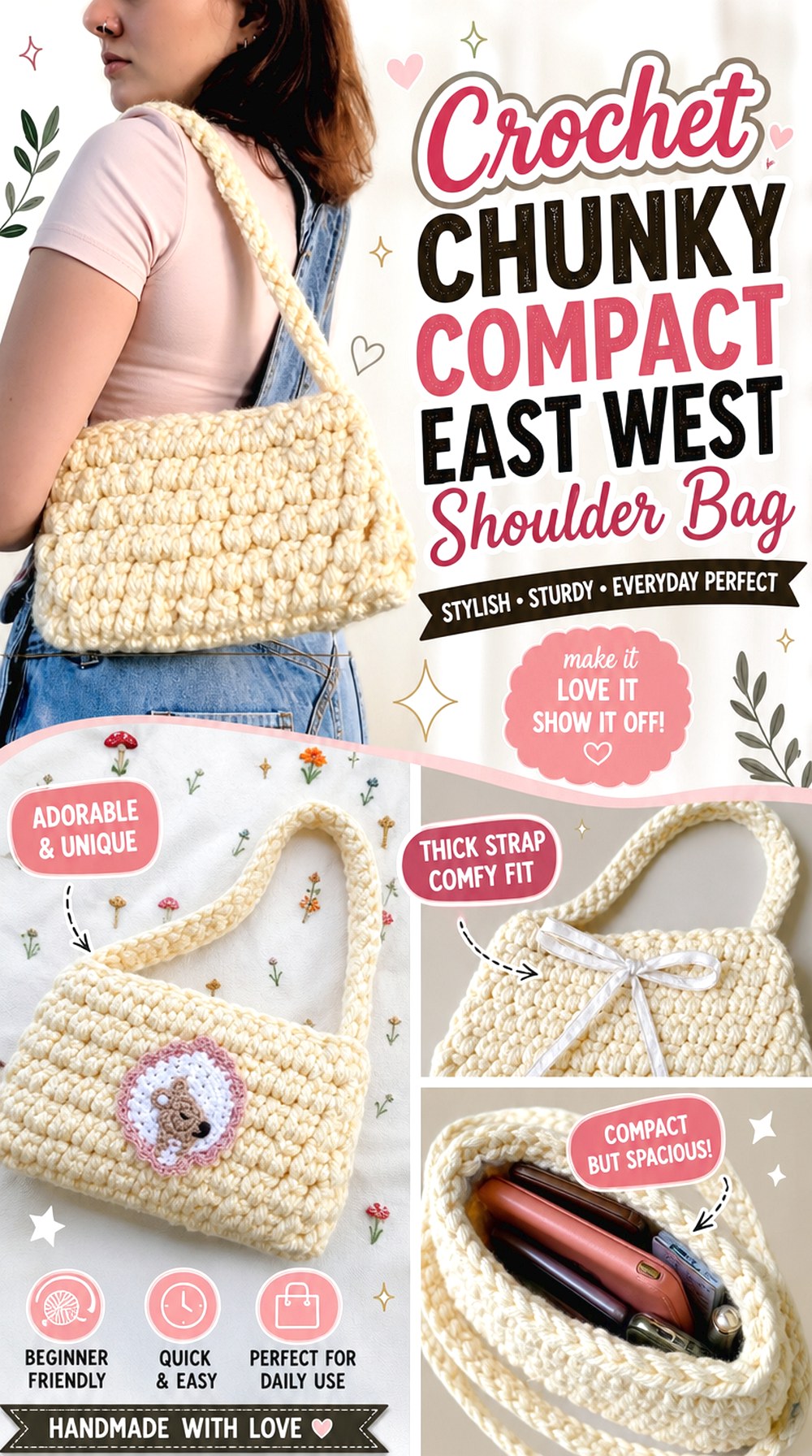 Crochet Chunky Compact East West Shoulder Bag