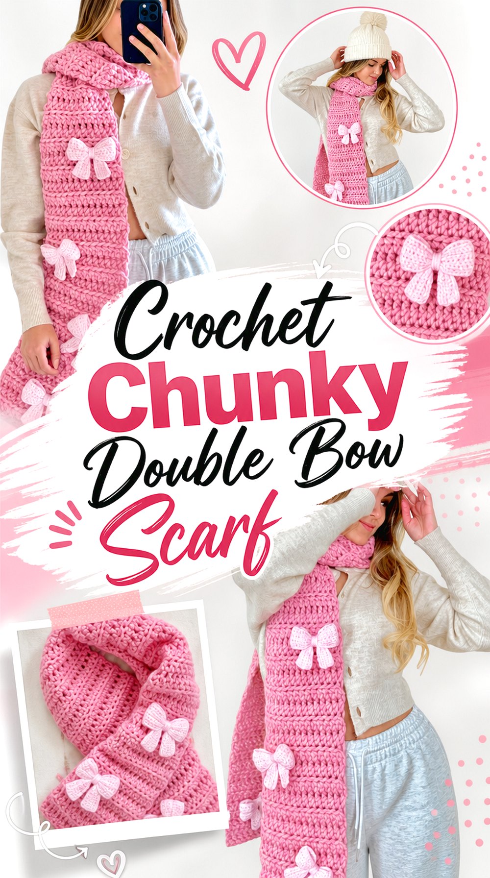Crochet Chunky Double Bow Scarf