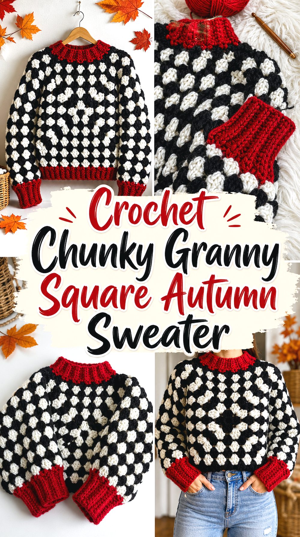 Crochet Chunky Granny Square Autumn Sweater