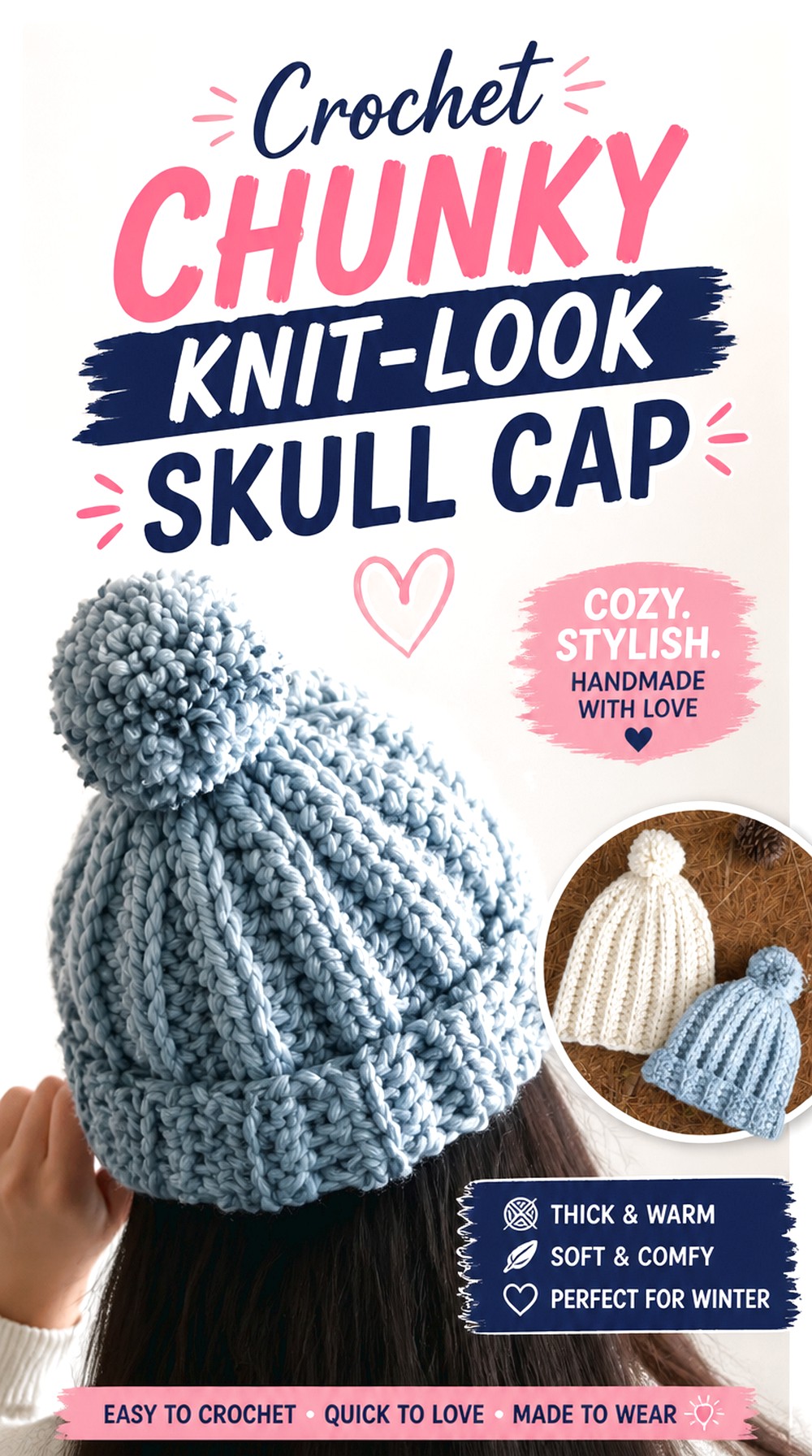 Crochet Chunky Knit Look Skull Cap