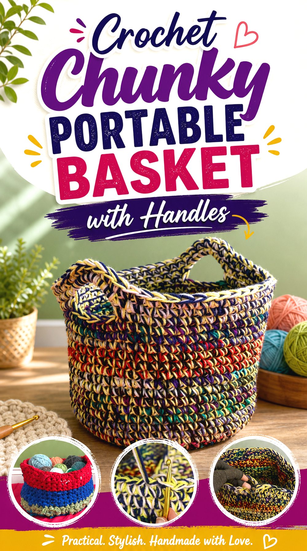 Crochet Chunky Portable Basket with Handles