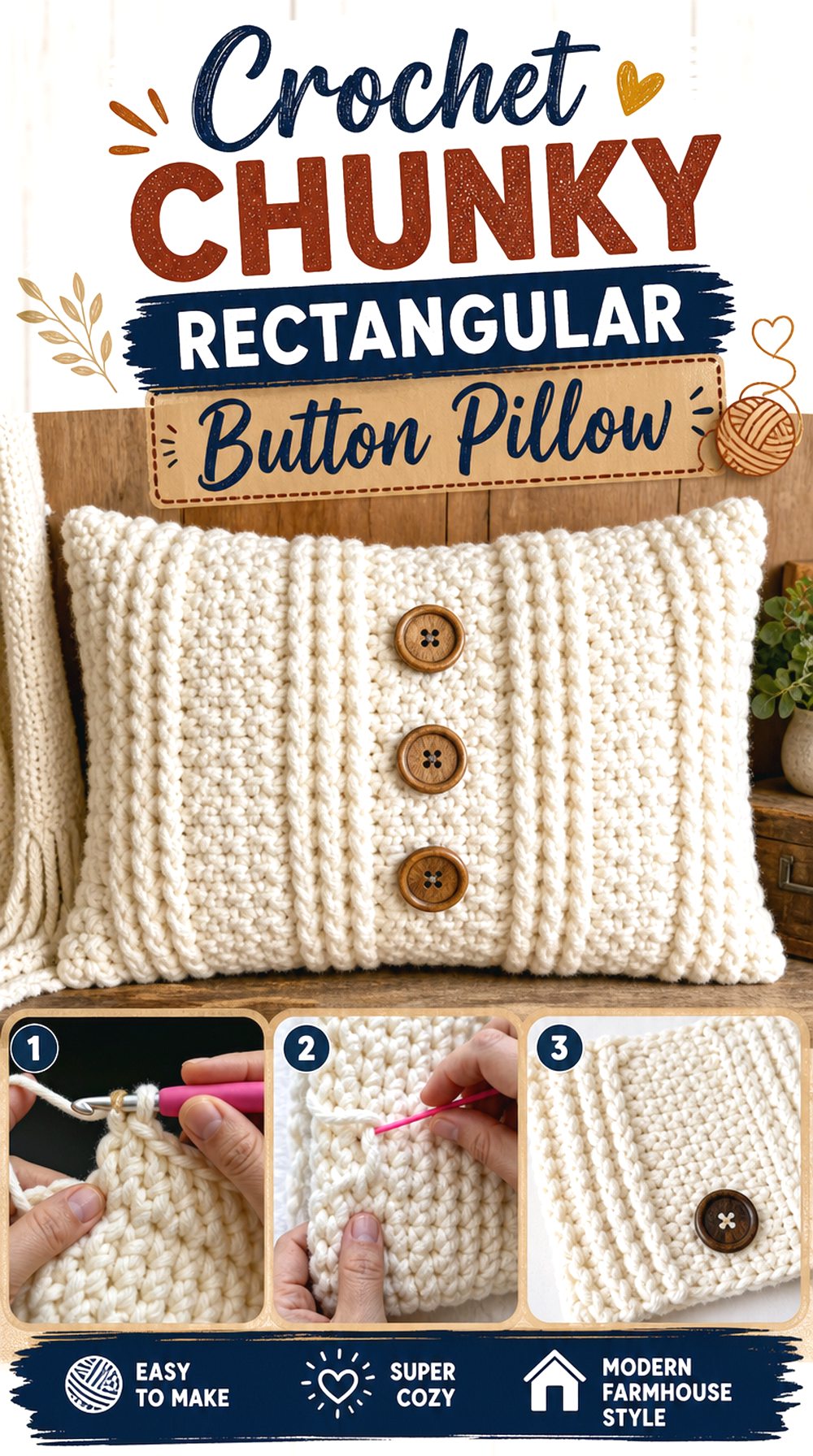 Crochet Chunky Rectangular Button Pillow