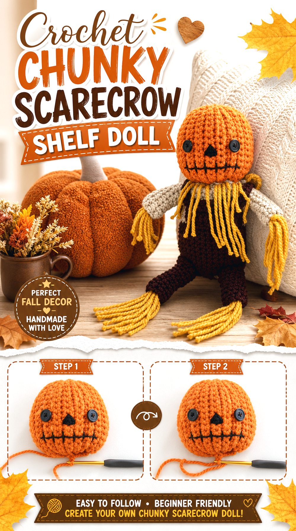 Crochet Chunky Scarecrow Shelf Doll