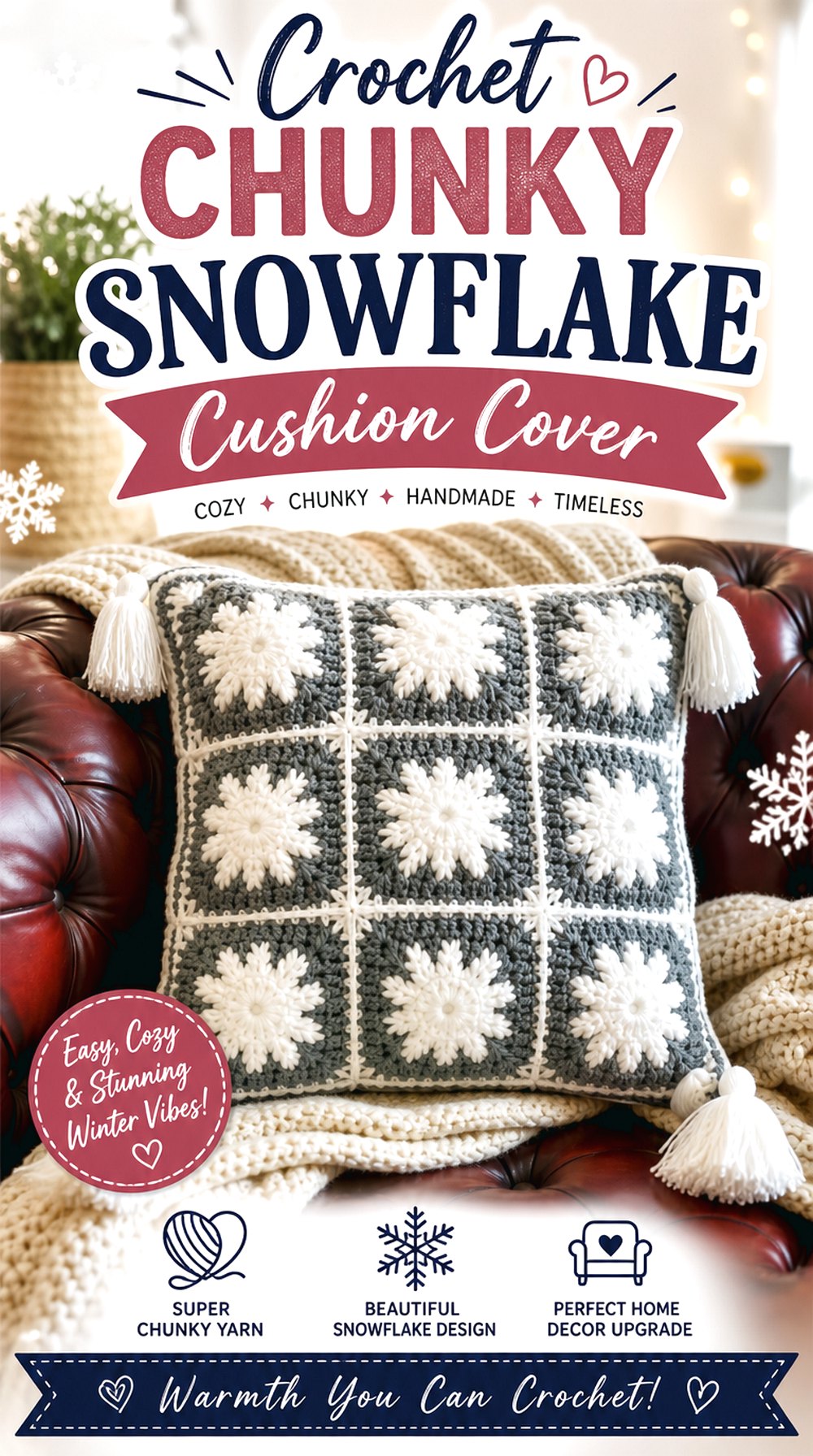 Crochet Chunky Snowflake Cushion Cover