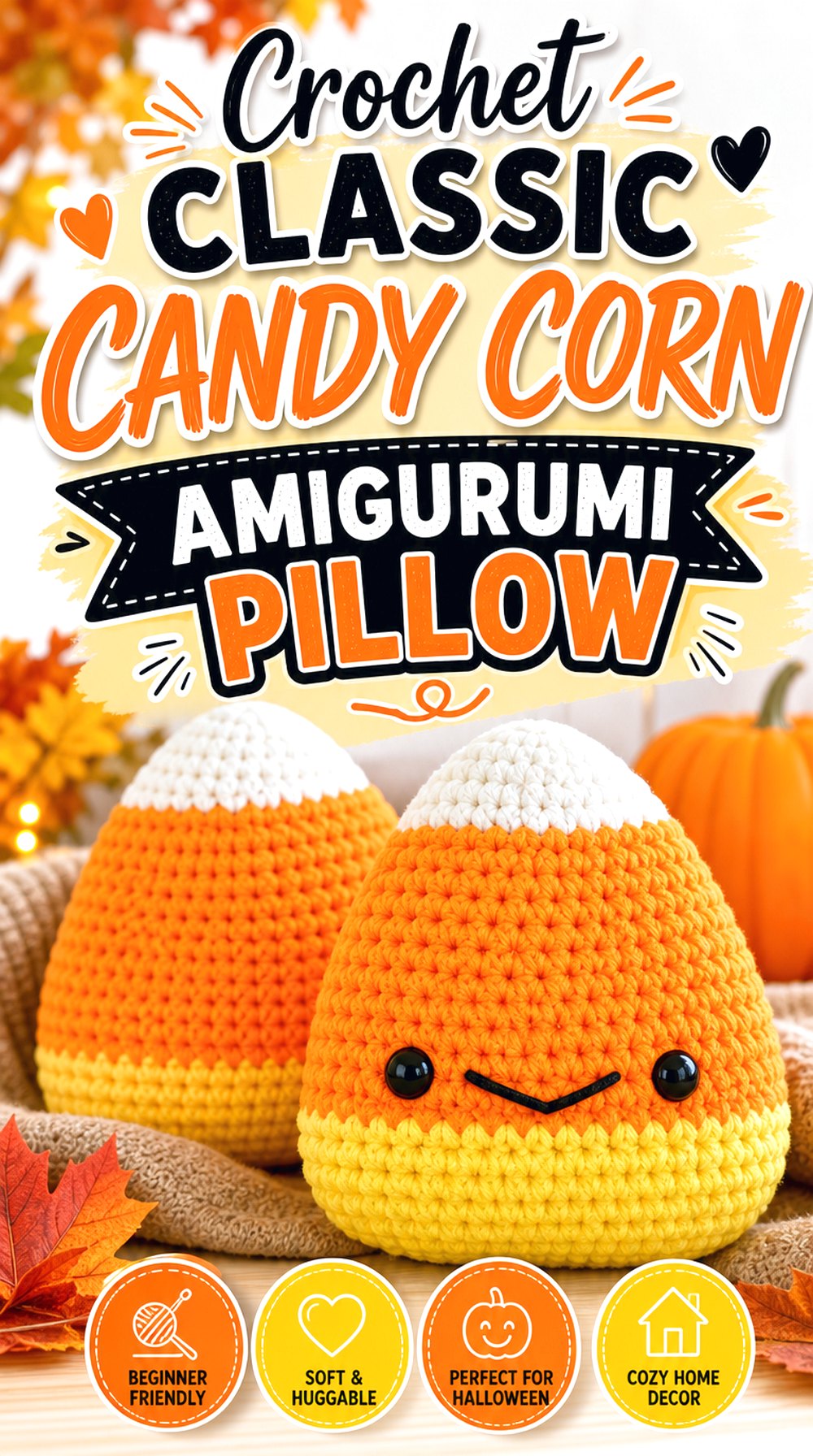 Crochet Classic Candy Corn Amigurumi Pillow