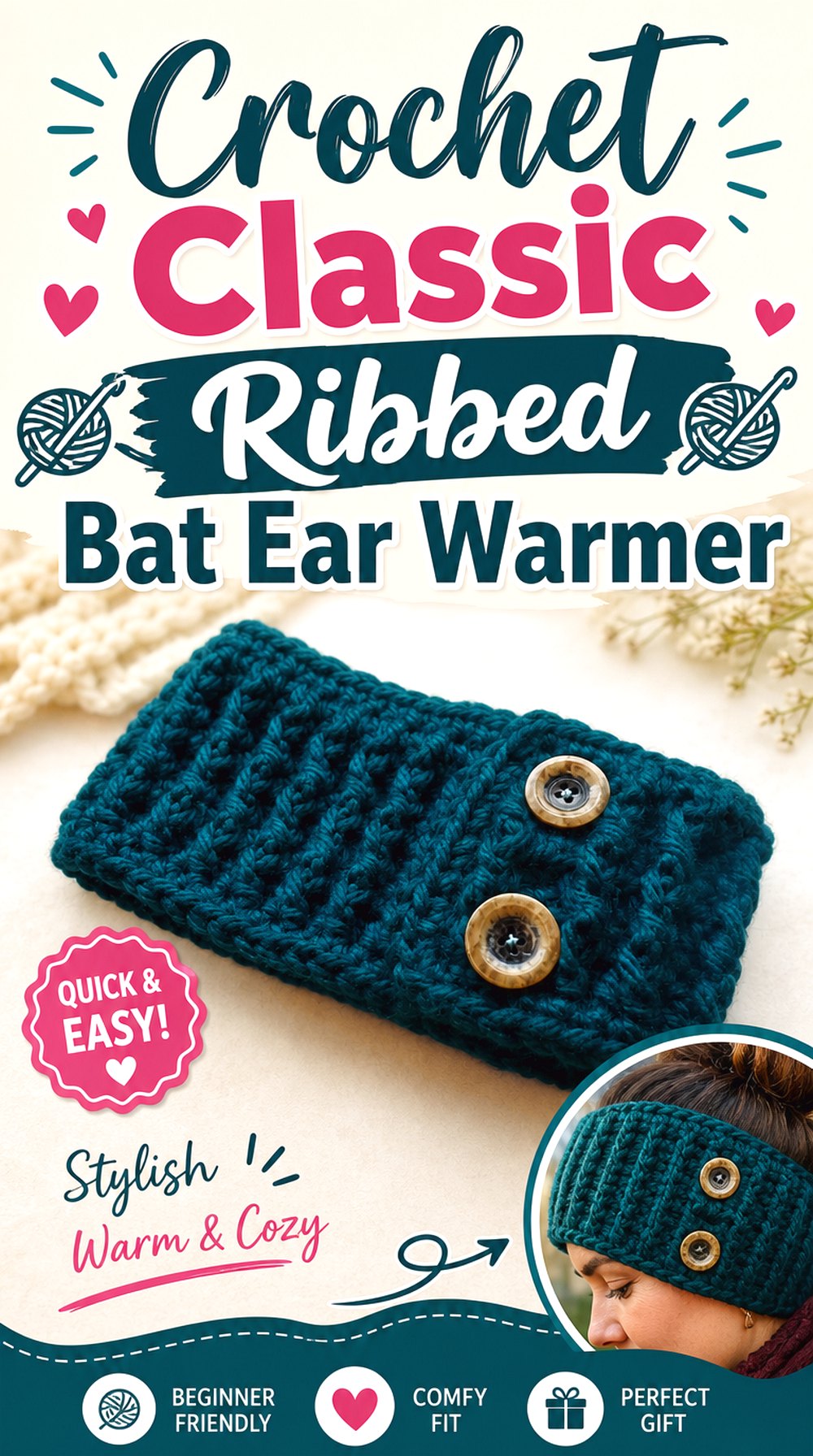 Crochet Classic Ribbed Bat Ear Warmer