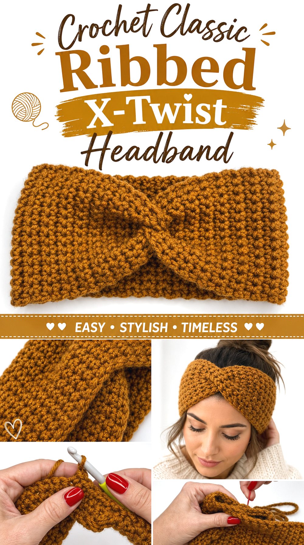 Crochet Classic Ribbed X Twist Headband