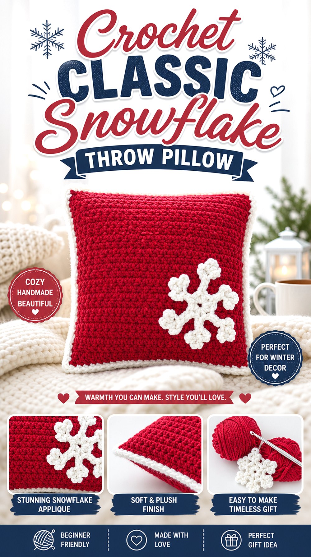 Crochet Classic Snowflake Throw Pillow