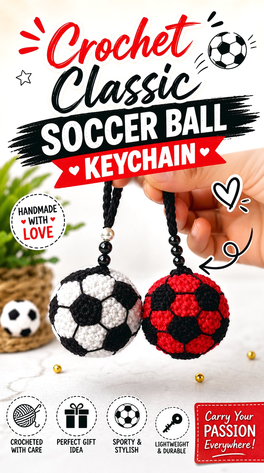 Crochet Classic Soccer Ball Keychain