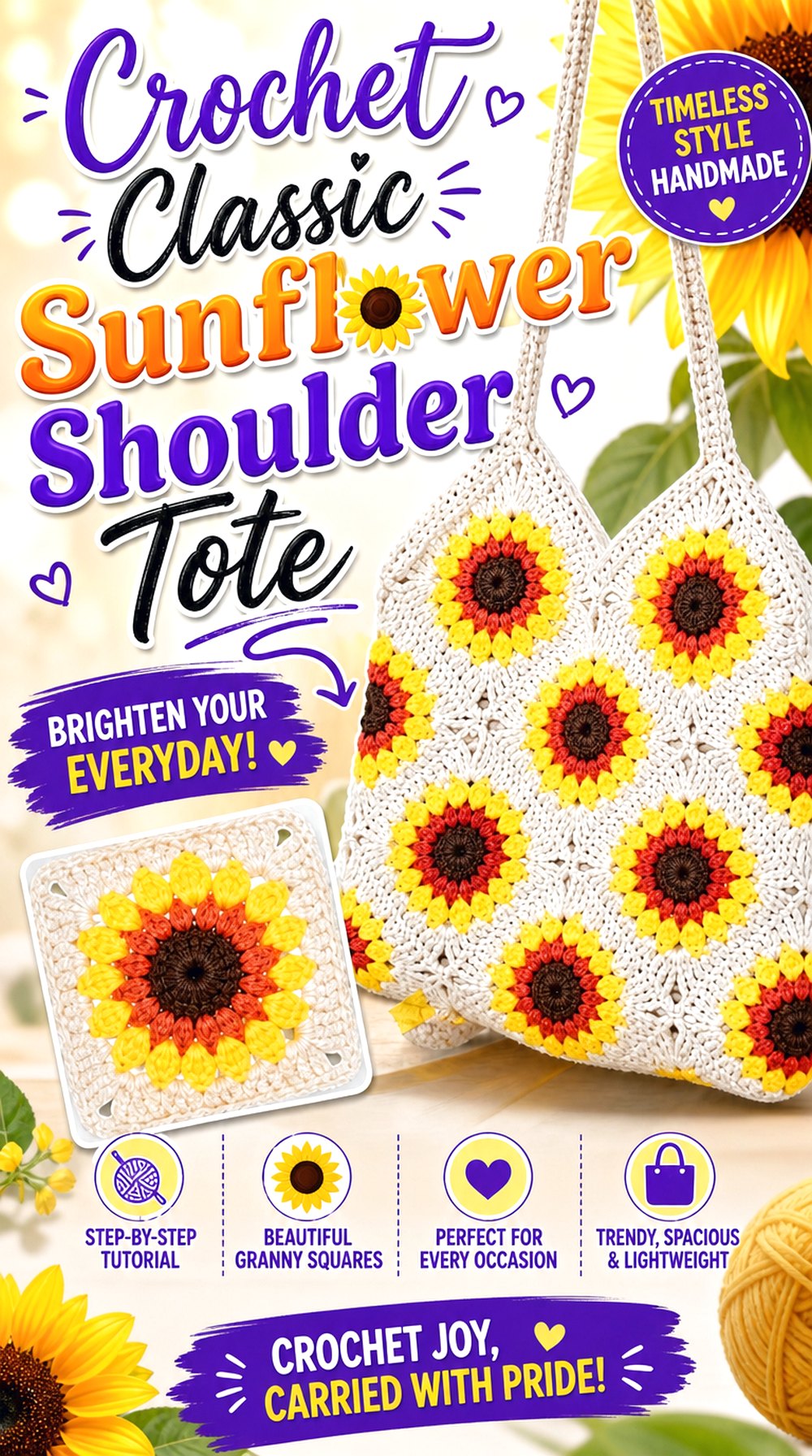 Crochet Classic Sunflower Shoulder Tote