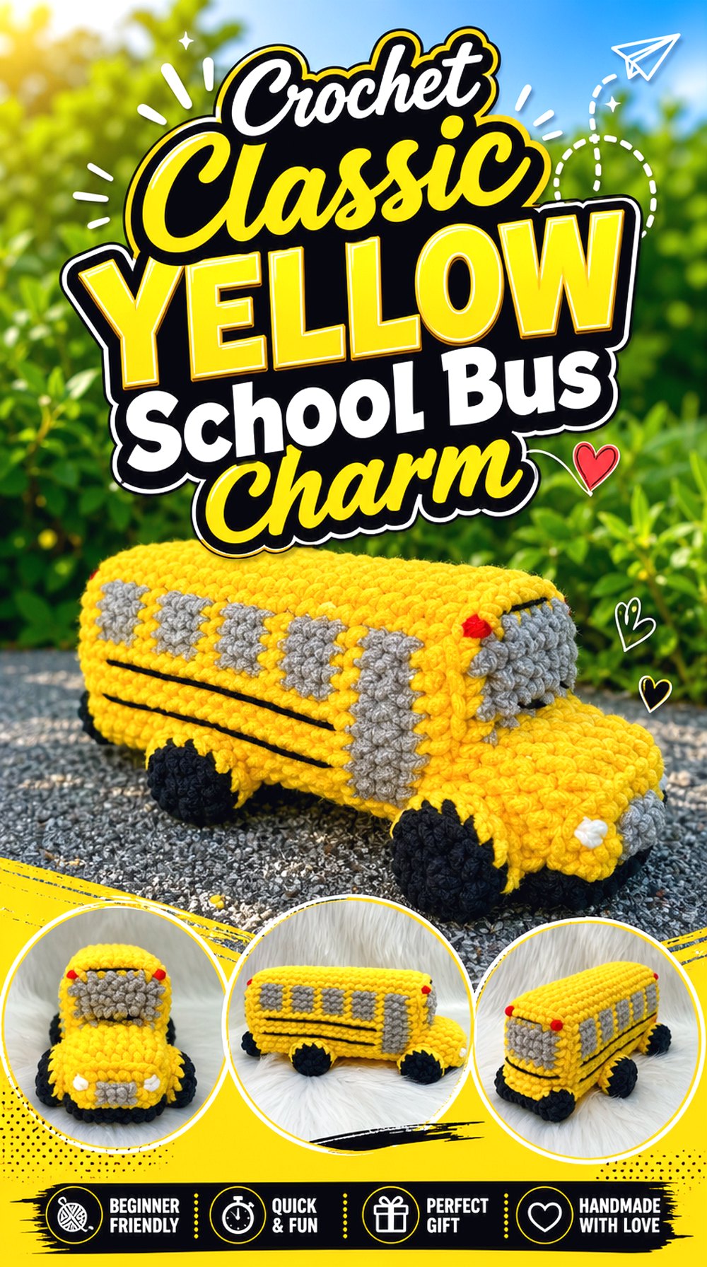 Crochet Classic Yellow School Bus Charm