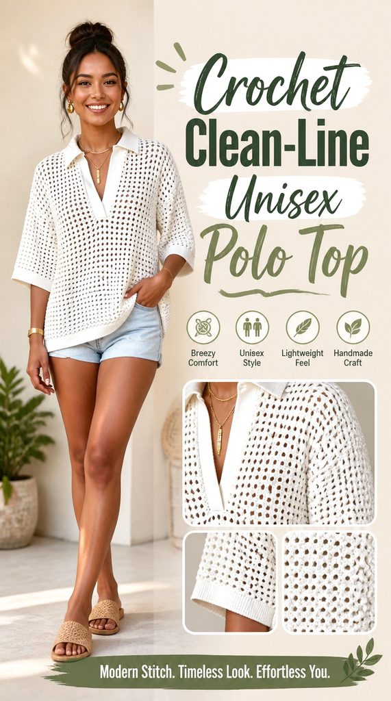 Crochet Clean Line Unisex Polo Top
