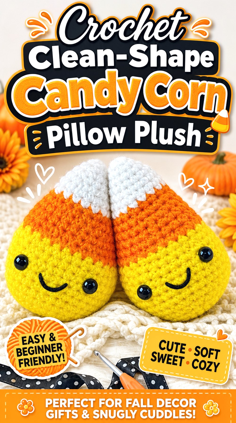 Crochet Clean Shape Candy Corn Pillow Plush