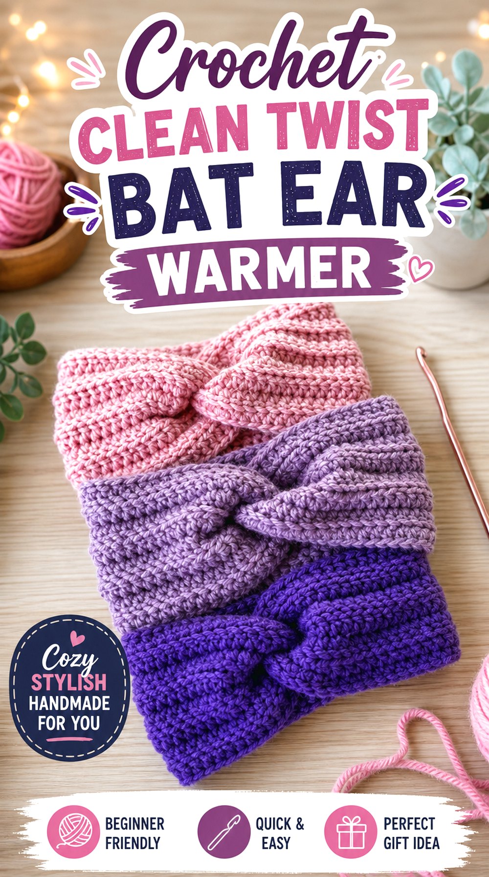 Crochet Clean Twist Bat Ear Warmer