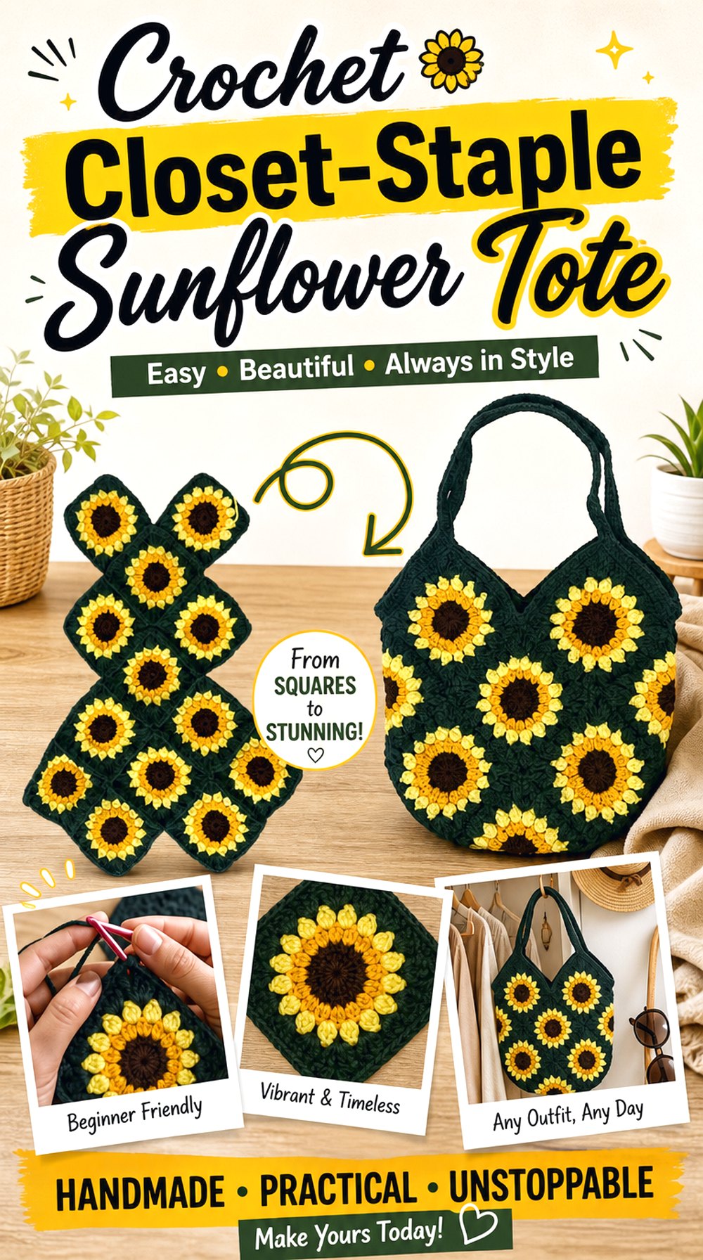 Crochet Closet Staple Sunflower Tote