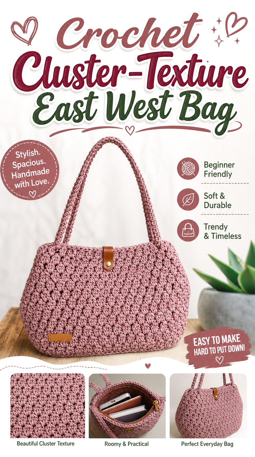 Crochet Cluster Texture East West Bag