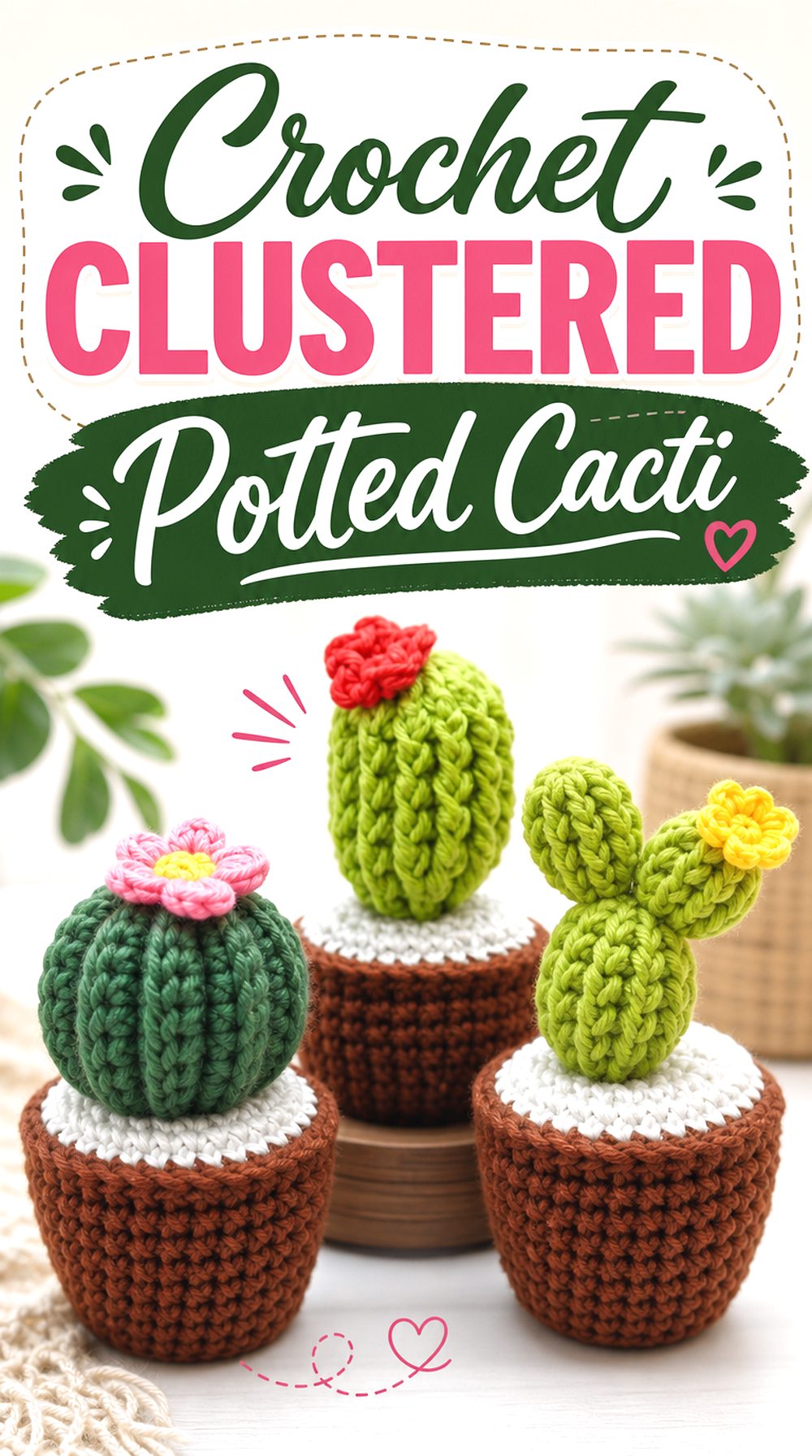 Crochet Clustered Potted Cacti