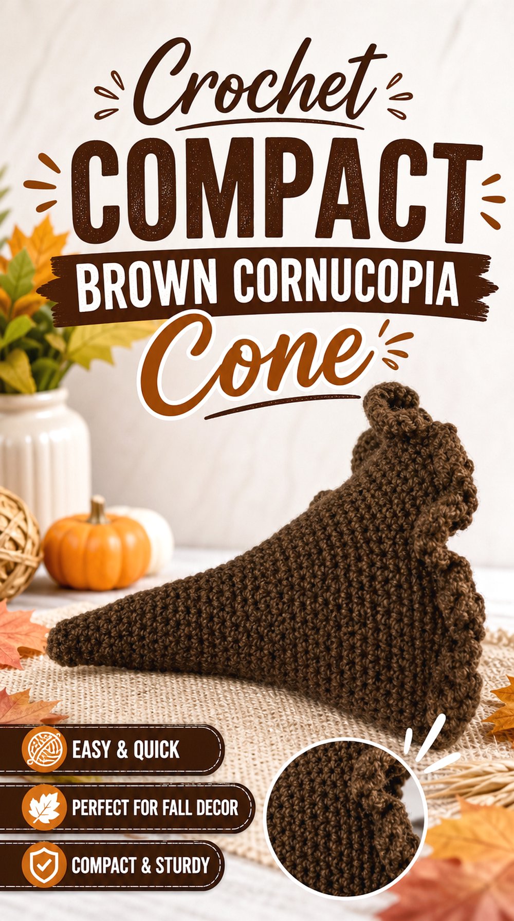 Crochet Compact Brown Cornucopia Cone
