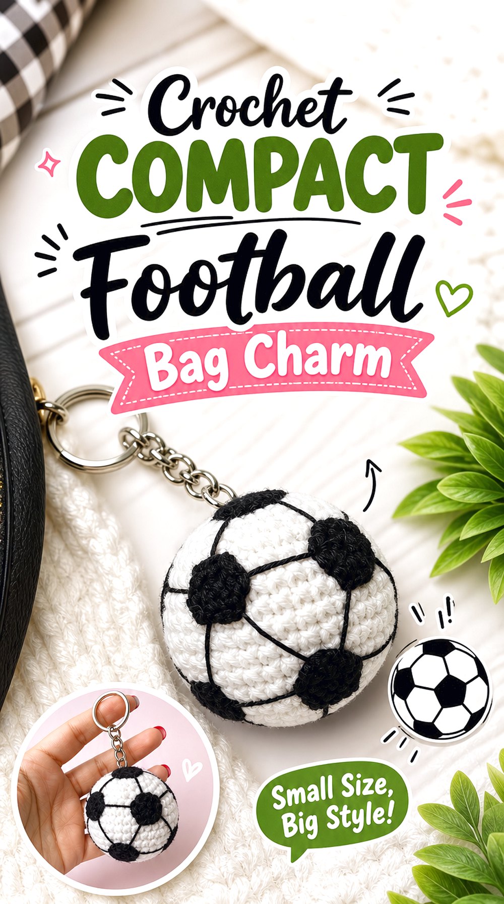 Crochet Compact Football Bag Charm