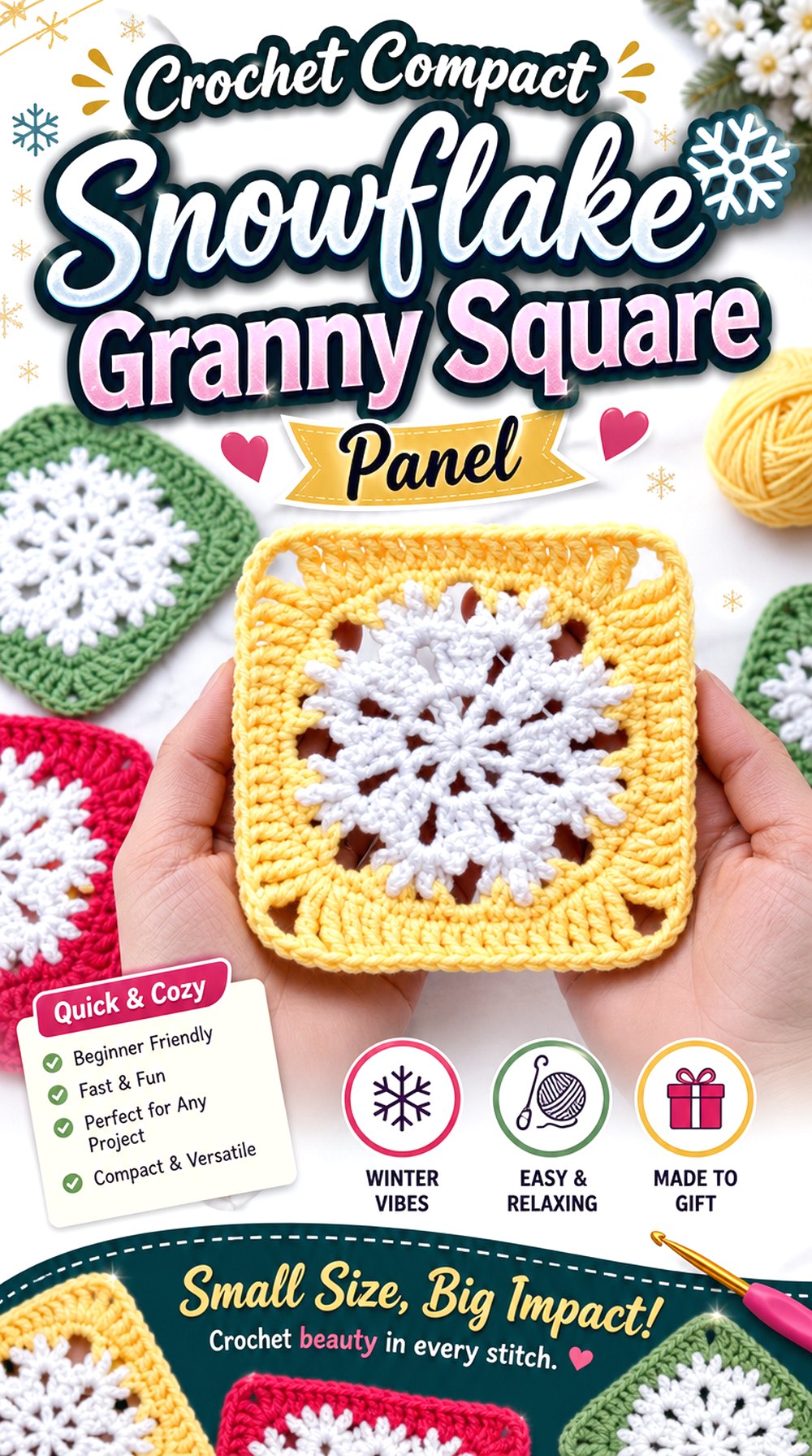 Crochet Compact Snowflake Granny Square Panel