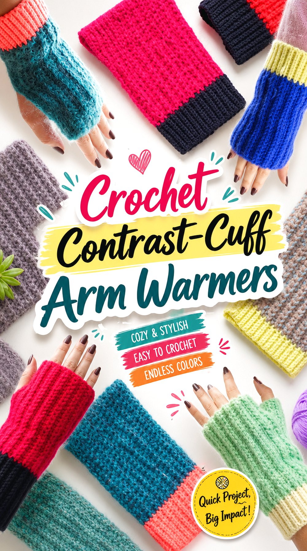 Crochet Contrast Cuff Arm Warmers