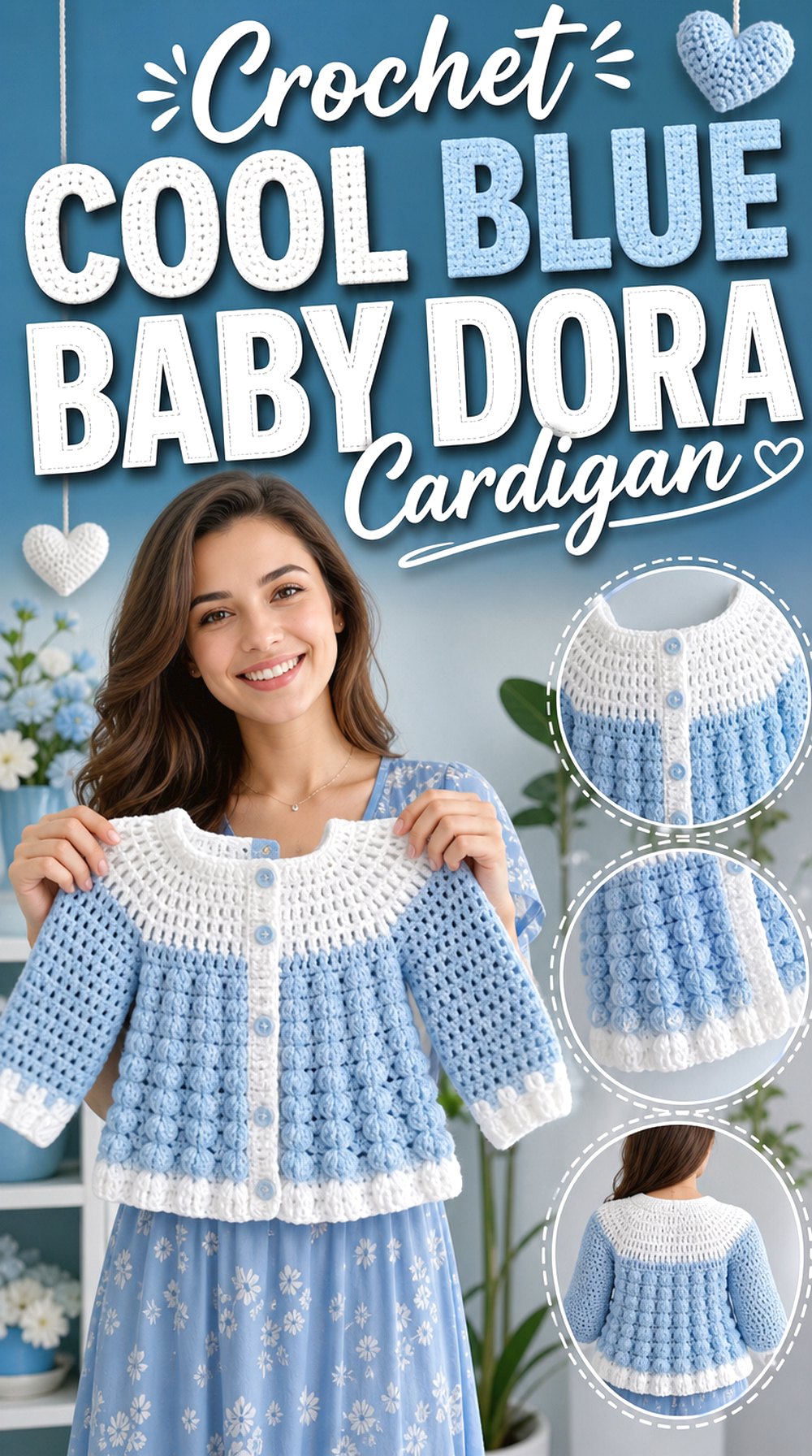 Crochet Cool Blue Baby Dora Cardigan