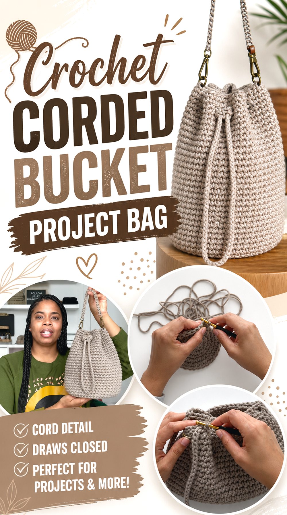 Crochet Corded Bucket Project Bag