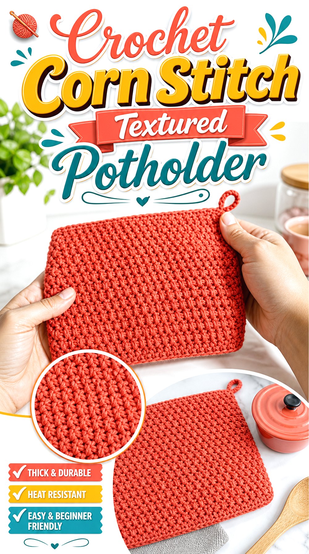 Crochet Corn Stitch Textured Potholder