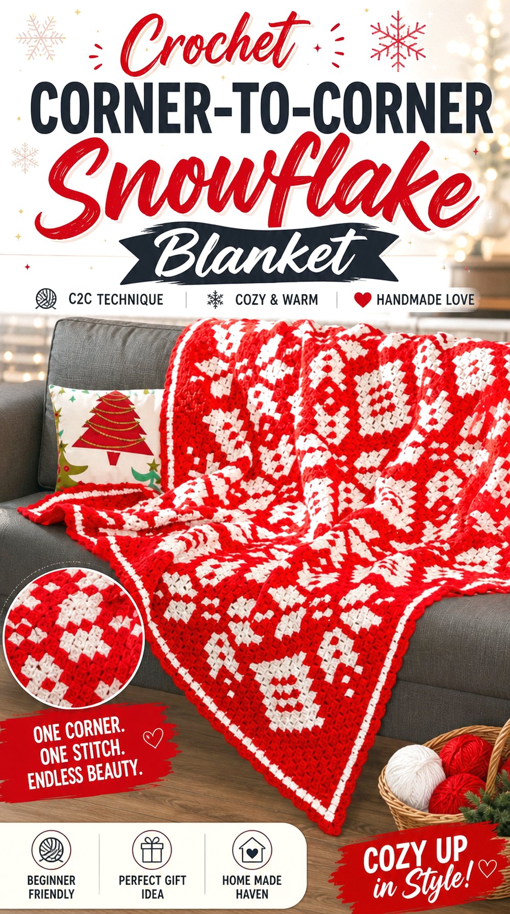 Crochet Corner to Corner Snowflake Blanket