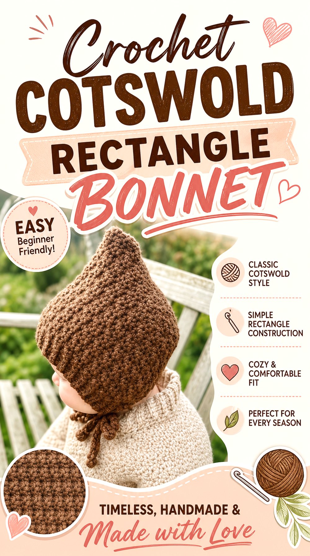 Crochet Cotswold Rectangle Bonnet