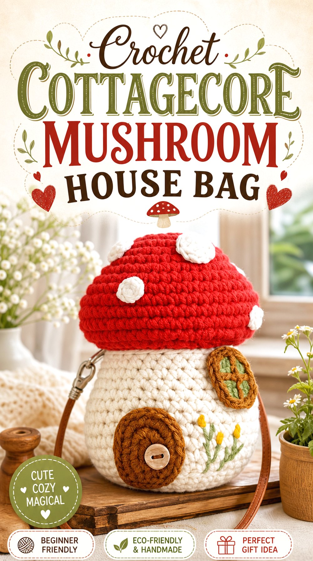 Crochet Cottagecore Mushroom House Bag