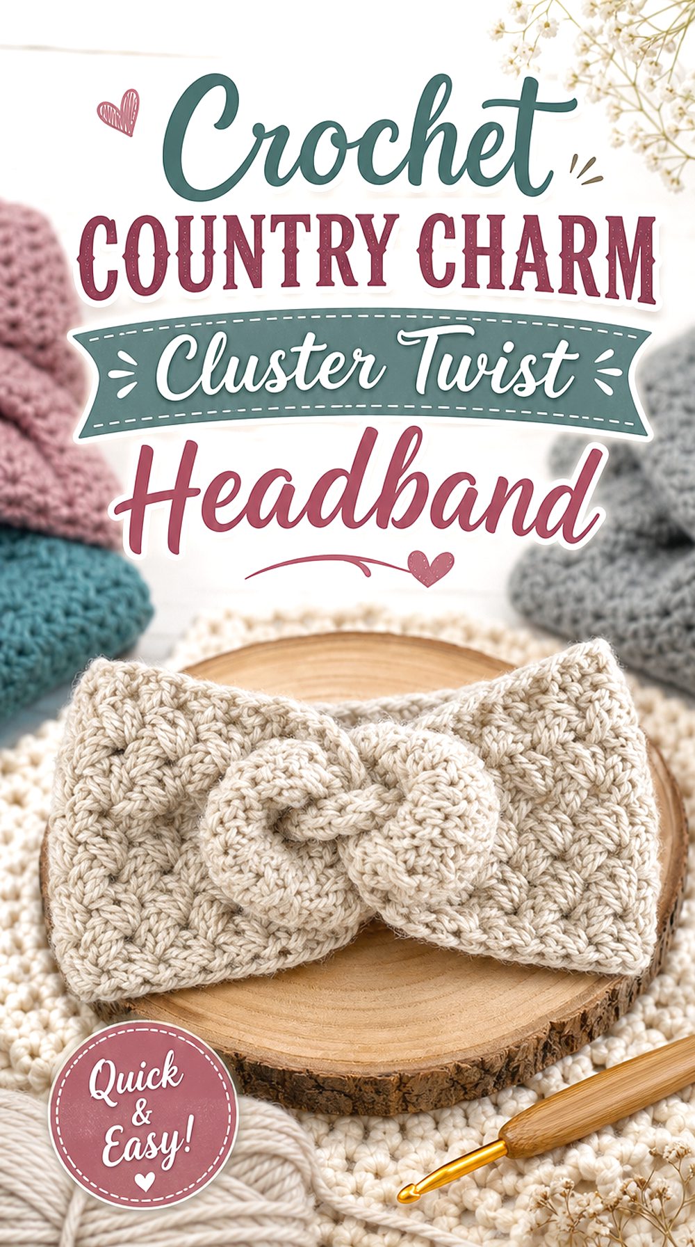 Crochet Country Charm Cluster Twist Headband