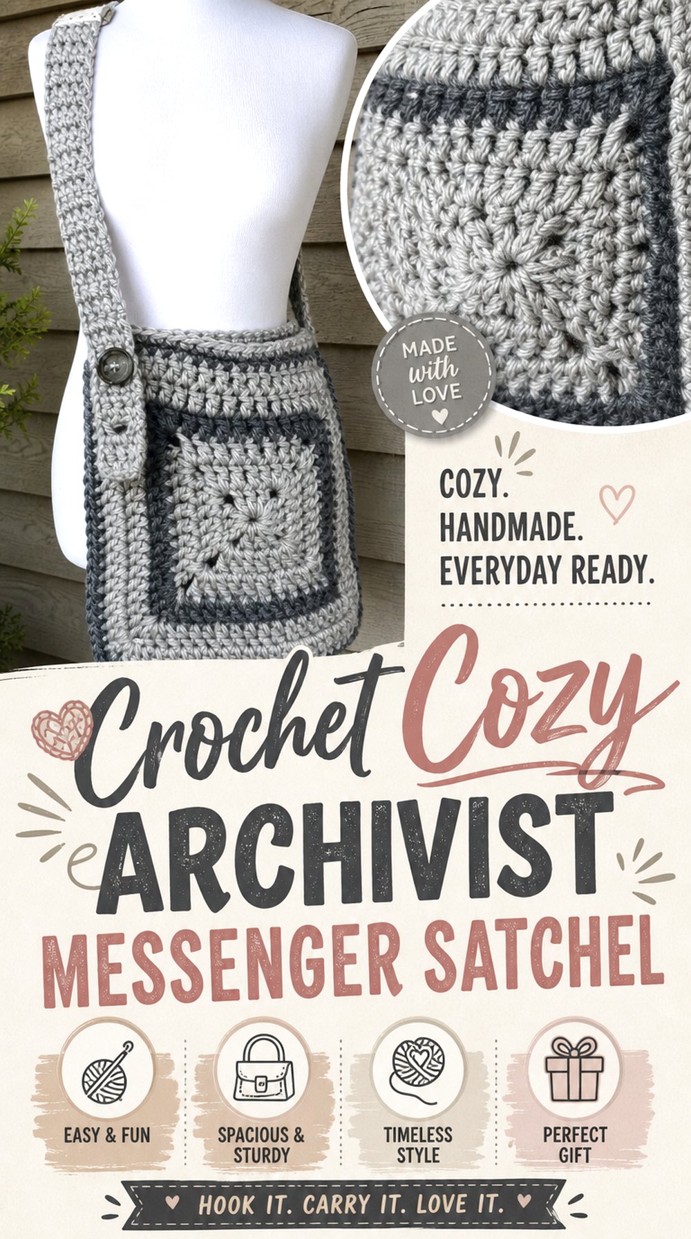 Crochet Cozy Archivist Messenger Satchel