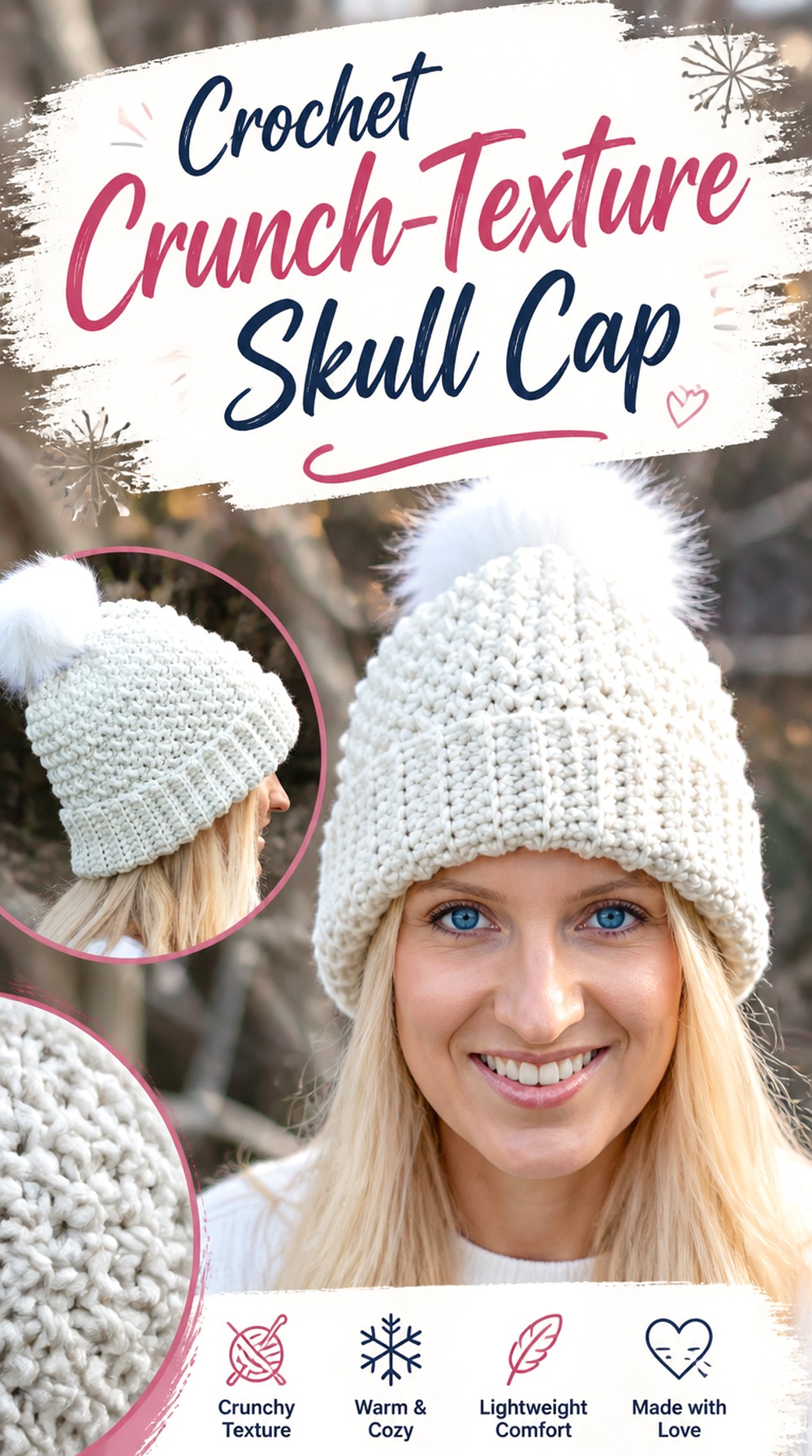 Crochet Crunch Texture Skull Cap