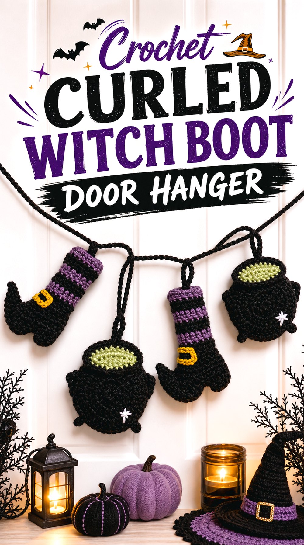 Crochet Curled Witch Boot Door Hanger