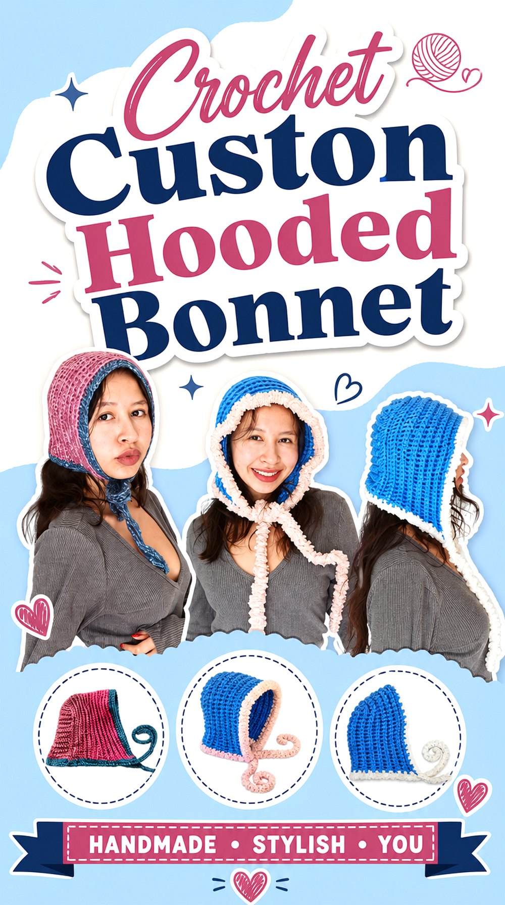 Crochet Custom Hooded Bonnet